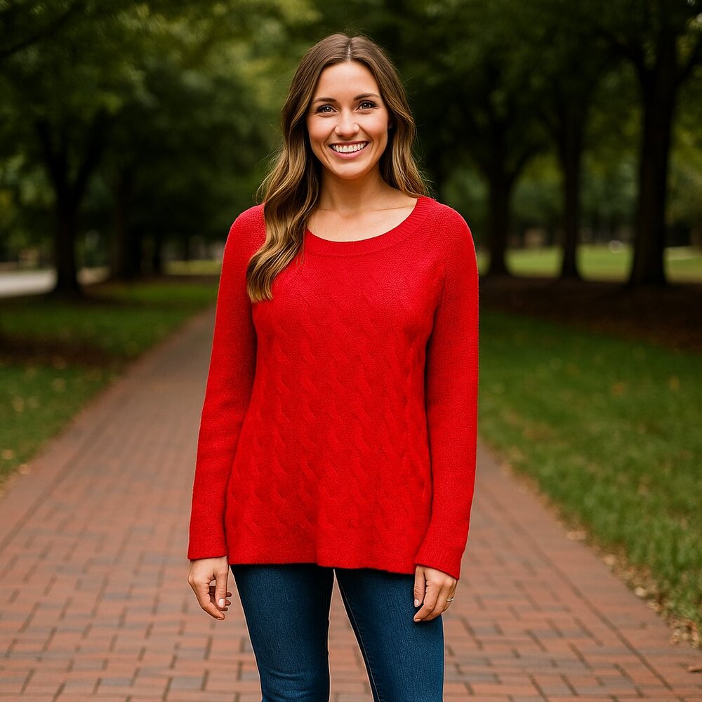 Liz Claiborne Red SPARKLE Chunky Knit Pullover Long Sleeve Y2K Sweater Woman XXL